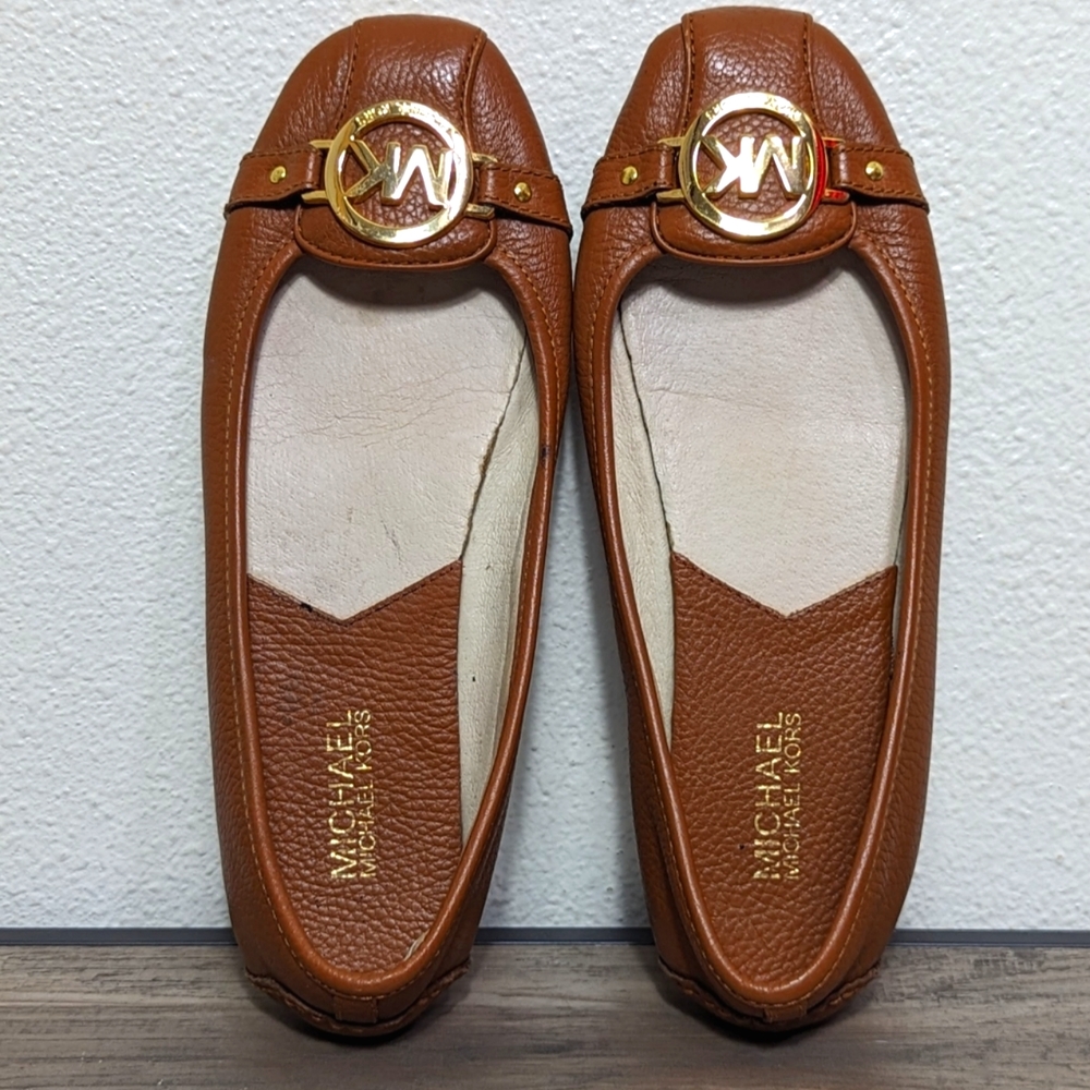 Michael Kors Brown Ballet Flats Sz 8 Leather MK Medallion Business Casual